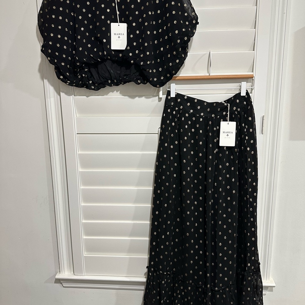 Marea Black Polka Dot Women's Skirt and crop
